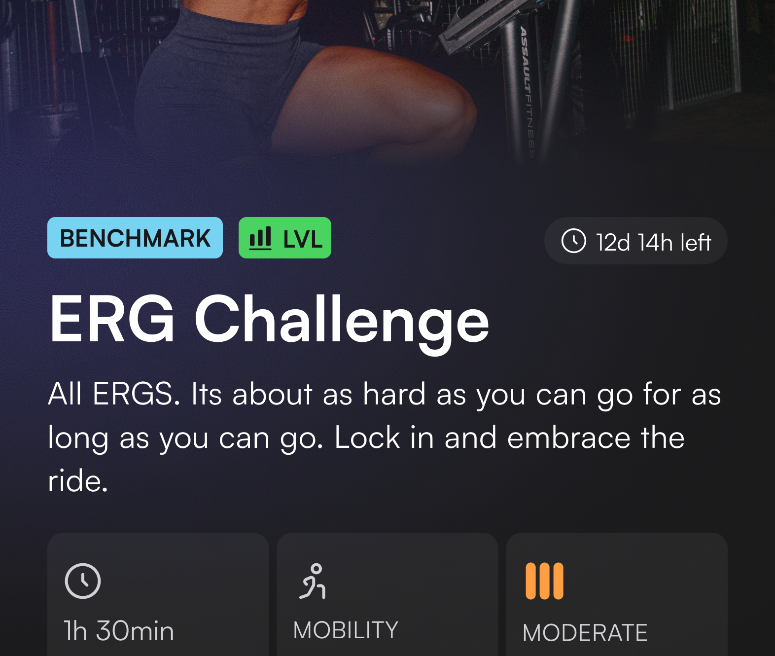 Challenge overview with entry countdown, duration and intensity